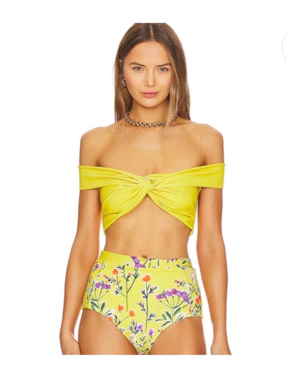Silvia Tcherassi Gavi Golden Wallflower Bikini Top